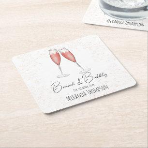 Rosa Brautparty Brunch und Bubbly Rechteckiger Pappuntersetzer
