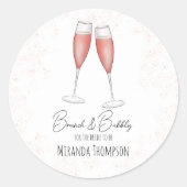 Rosa Brautparty Brunch und Bubbly Runder Aufkleber (Vorderseite)