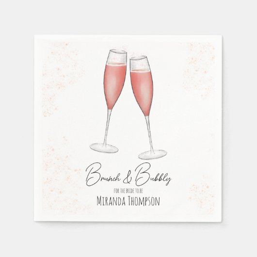 Rosa Brautparty Brunch und Bubbly Serviette (Vorderseite)