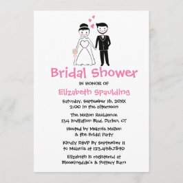 Rosa Brautparty Cartoon Braut & Groom Hochzeit Einladung