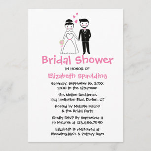 Rosa Brautparty Cartoon Braut & Groom Hochzeit Einladung