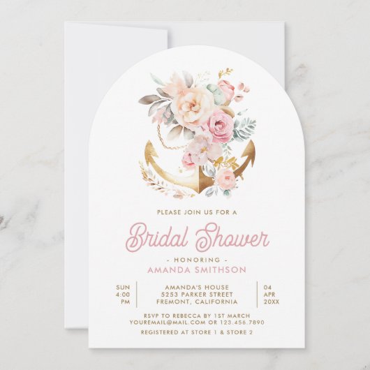 Rosa Brautparty der Ankerhalterung der Blüte Einladung (Vorderseite)