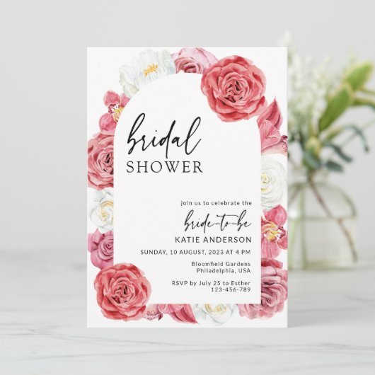 Rosa Brautparty der Blumenarbe Einladung (Stehend Vorderseite)