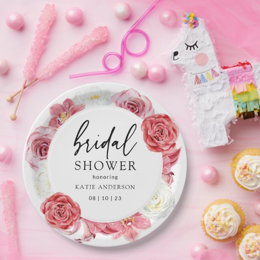 Rosa Brautparty der Blumenarbe Pappteller (Party)