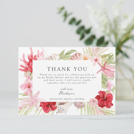 Rosa Brautparty der Muschel des tropischen Meeres Dankeskarte (Stehend Vorderseite)