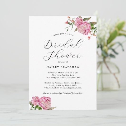 Rosa Brautparty Einladung (Stehend Vorderseite)
