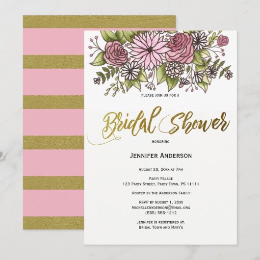 Rosa Brautparty Einladung (Vorne/Hinten)