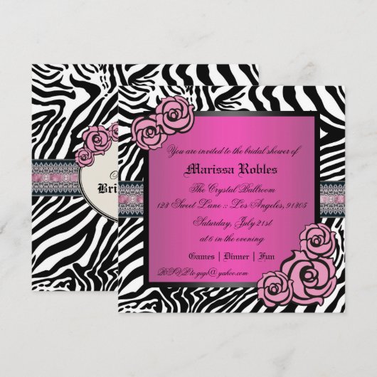 Rosa Brautparty Einladung (Vorne/Hinten)