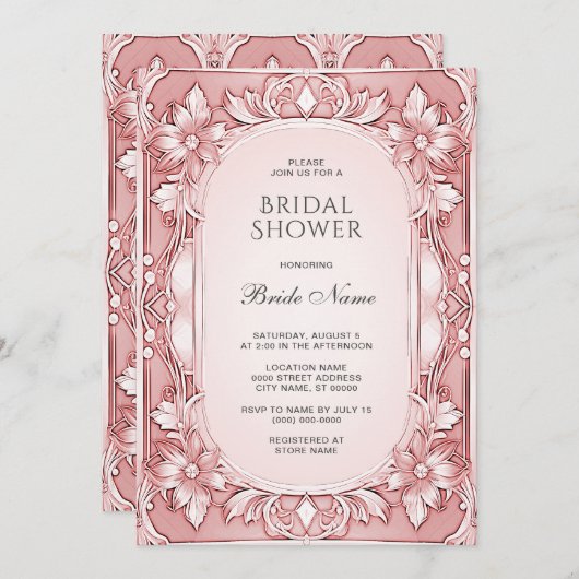 Rosa Brautparty Einladung (Vorne/Hinten)