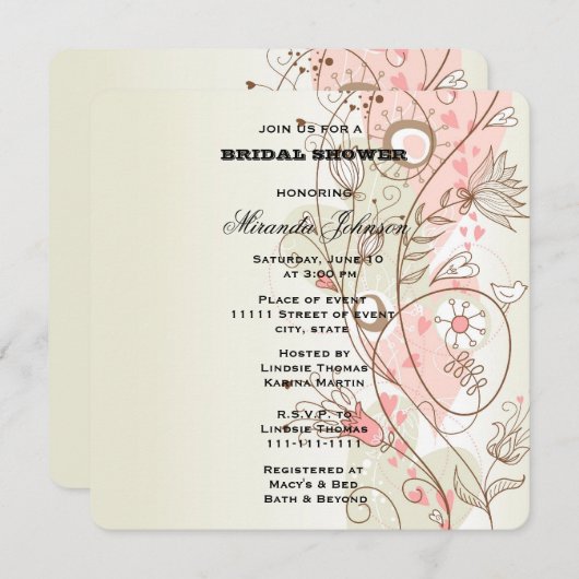 Rosa Brautparty Einladung (Vorne/Hinten)