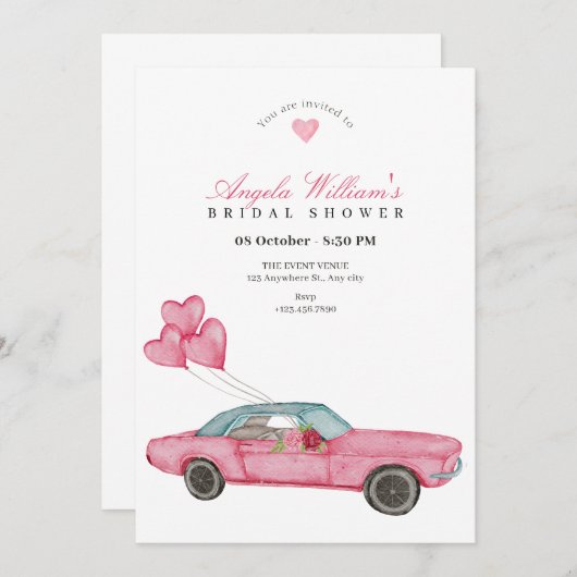 Rosa Brautparty Einladung (Vorne/Hinten)