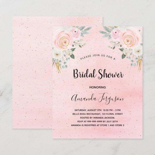 Rosa Brautparty Einladung (Vorne/Hinten)