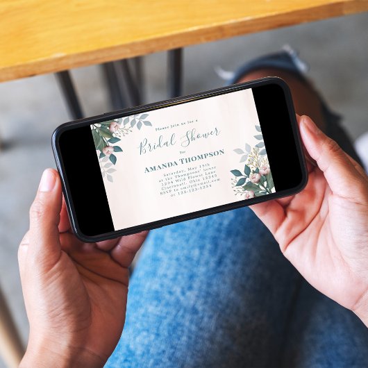 Rosa Brautparty Elegante Blumensprache Einladung