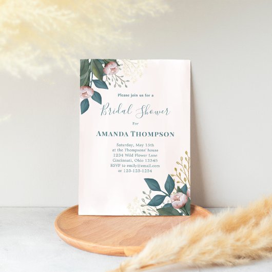 Rosa Brautparty Elegante Blumensprache Einladung