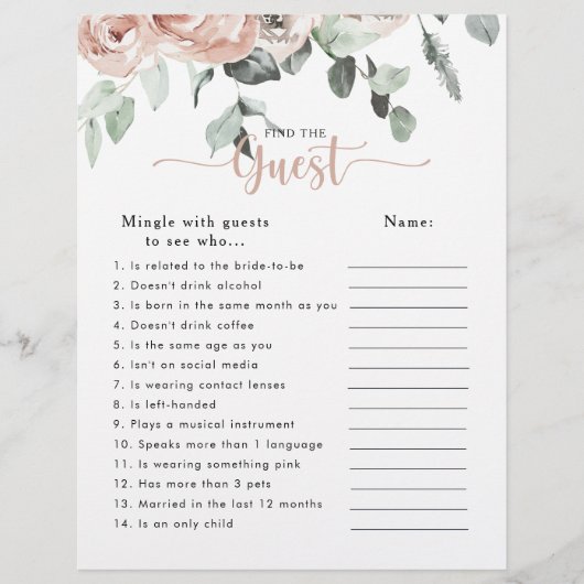 Rosa Brautparty Finden Sie das Gast Game (Vorderseite)