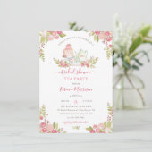 Rosa Brautparty Flora Teezeremonie Party Einladung (Stehend Vorderseite)