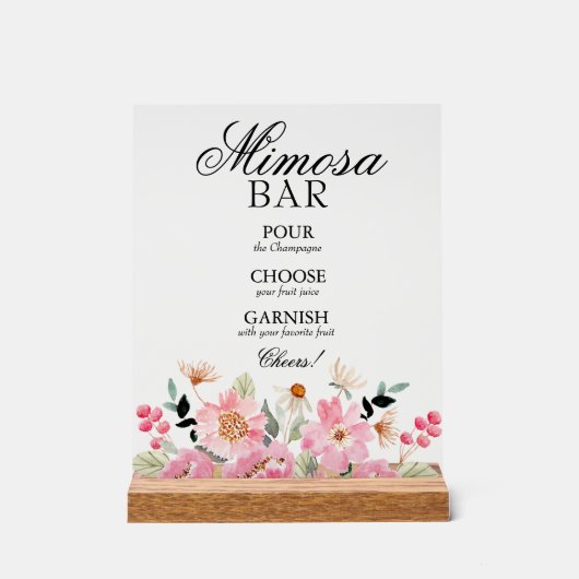 Rosa Brautparty Mimosa Bar Acrylschild (Vorderseite)