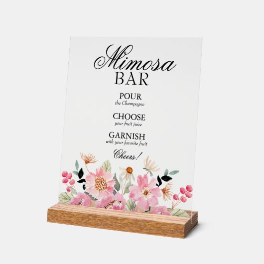 Rosa Brautparty Mimosa Bar Acrylschild (Winkel)