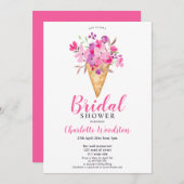 Rosa Brautparty mit Blumeneis Einladung (Vorne/Hinten)