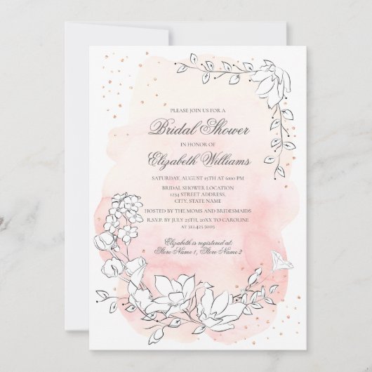 Rosa Brautparty mit Blumenmuster Einladung (Vorderseite)