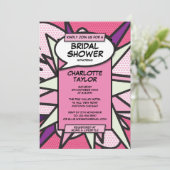 Rosa Brautparty Modernes Fun Comic Buch Einladung (Stehend Vorderseite)