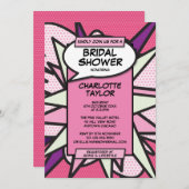 Rosa Brautparty Modernes Fun Comic Buch Einladung (Vorne/Hinten)