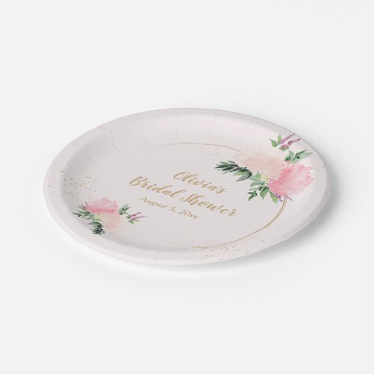 Rosa Brautparty Pappteller (Schrägansicht)