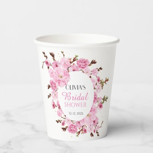 Rosa Brautparty Petals und Prosecco Pappbecher (Rückseite)