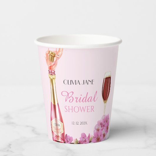 Rosa Brautparty Petals und Prosecco Pappbecher (Rückseite)