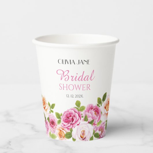 Rosa Brautparty Petals und Prosecco Pappbecher (Vorderseite)