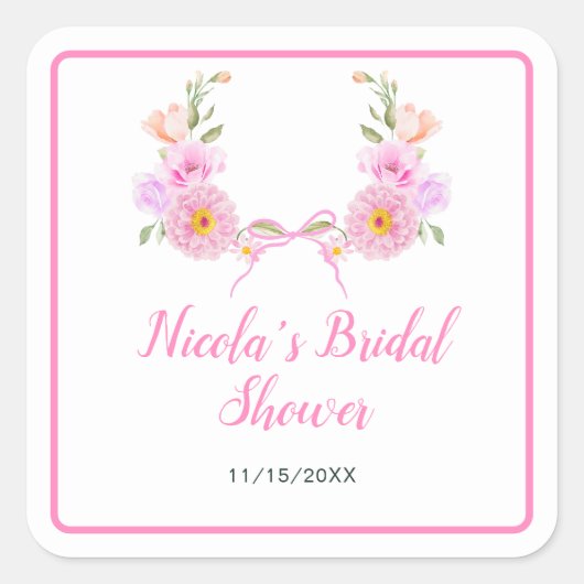 Rosa Brautparty Quadratischer Aufkleber (Vorderseite)
