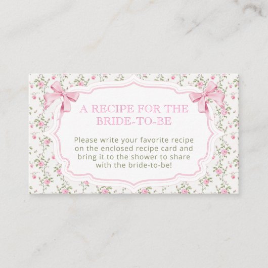 Rosa Brautparty Rezept für die Braut Begleitkarte (Vorderseite)