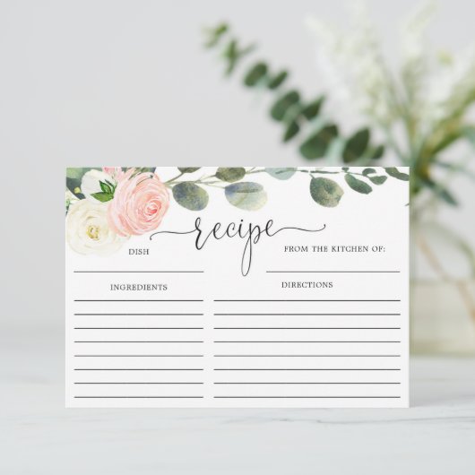 Rosa Brautparty-Rezept-Karte aus Grüngold Begleitkarte (Stehend Vorderseite)