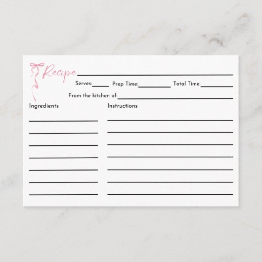 Rosa Brautparty Rezeptkarte Begleitkarte (Vorderseite)