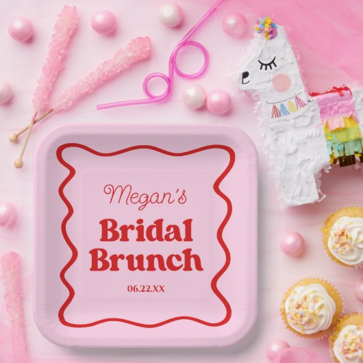 Rosa Brautparty Rosa Wavy Border Brunch Pappteller (Party)