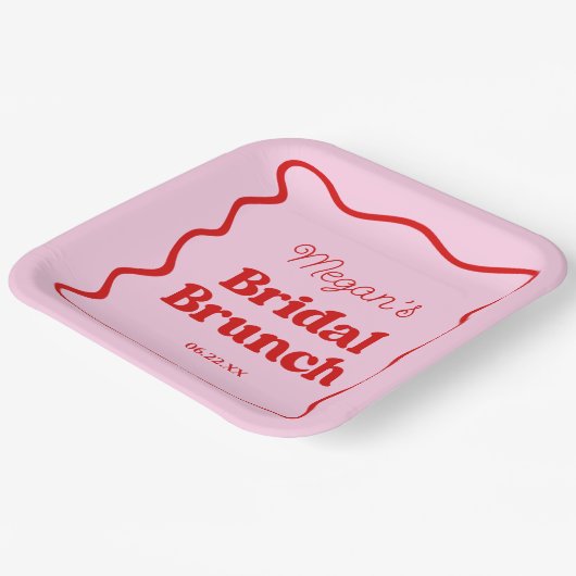 Rosa Brautparty Rosa Wavy Border Brunch Pappteller (Gewinkelt)
