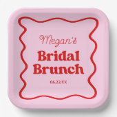 Rosa Brautparty Rosa Wavy Border Brunch Pappteller (Vorderseite)