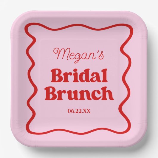 Rosa Brautparty Rosa Wavy Border Brunch Pappteller (Vorderseite)