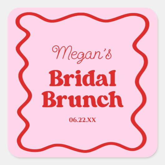 Rosa Brautparty Rosa Wavy Border Brunch Quadratischer Aufkleber (Vorderseite)
