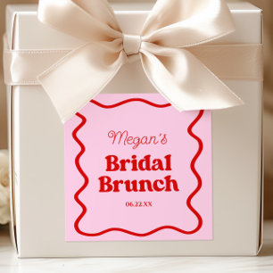 Rosa Brautparty Rosa Wavy Border Brunch Quadratischer Aufkleber