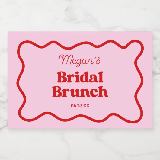 Rosa Brautparty Rosa Wavy Border Brunch Schaumweinetikett (Einzelnes Label)
