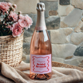 Rosa Brautparty Rosa Wavy Border Brunch Schaumweinetikett