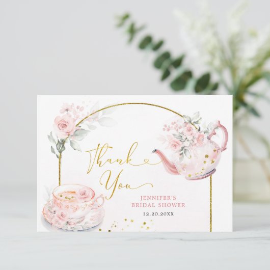 Rosa Brautparty Tee Party Dankeskarte (Stehend Vorderseite)
