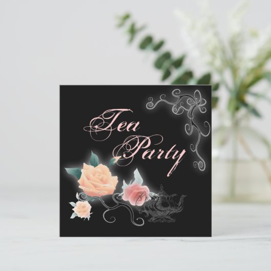 Rosa Brautparty Tee Party Einladung (Stehend Vorderseite)