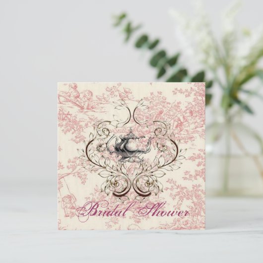 Rosa Brautparty Tee Party Einladung (Stehend Vorderseite)