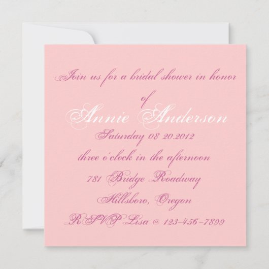 Rosa Brautparty Tee Party Einladung (Rückseite)