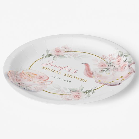 Rosa Brautparty Tee Party Pappteller (Schrägansicht)