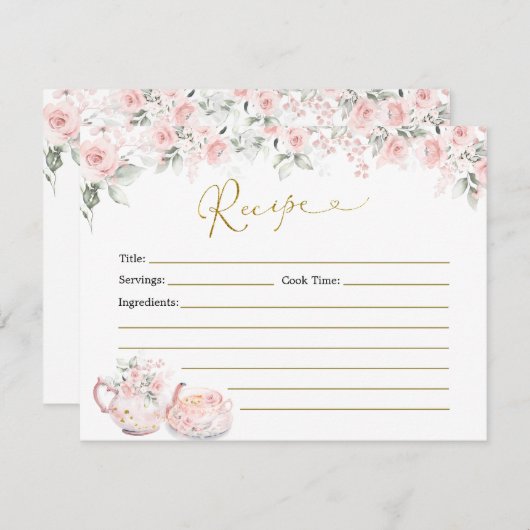 Rosa Brautparty Tee Party Rezept Karte (Vorne/Hinten)