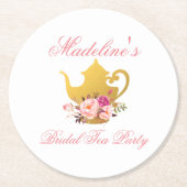 Rosa Brautparty Tee Party Runder Pappuntersetzer (Vorderseite)