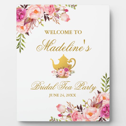 Rosa Brautparty  Tee Party Willkommen Fotoplatte (Vorderseite)